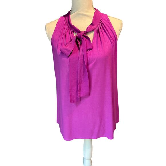 Fairy Boho Orchid Color Knit Banana Republic blouse Silky Bow neck Size Small - Picture 1 of 8